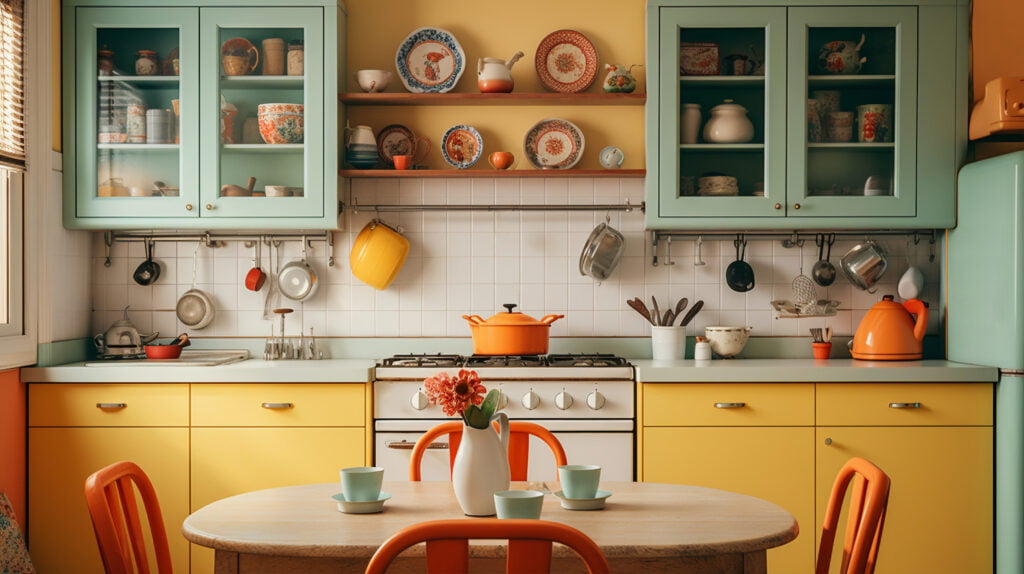 sage green and yellow  kitchen