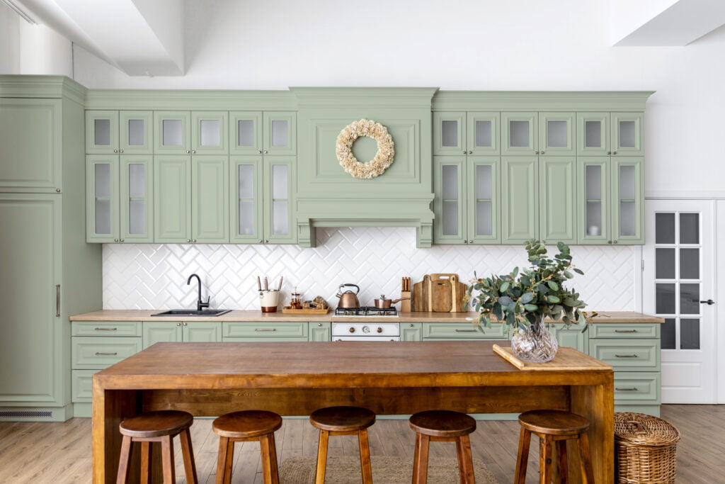 rustic sage green kitchen cabinets