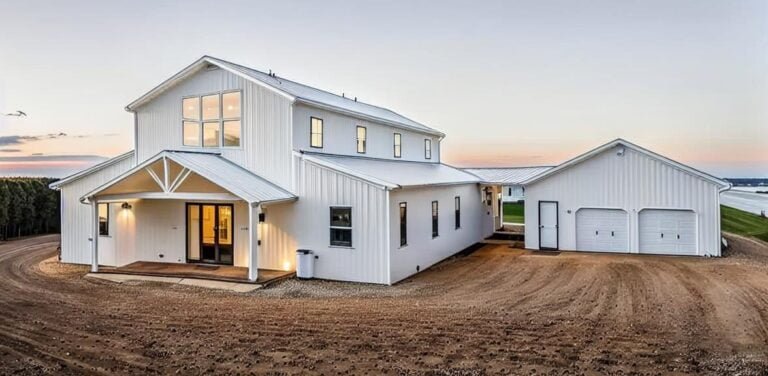 white farmhouse barndominiums