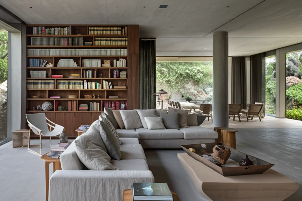 Exterior shot of Brad Pitt's Los Angeles home compound showcasing its unique architectural style and landscaping.