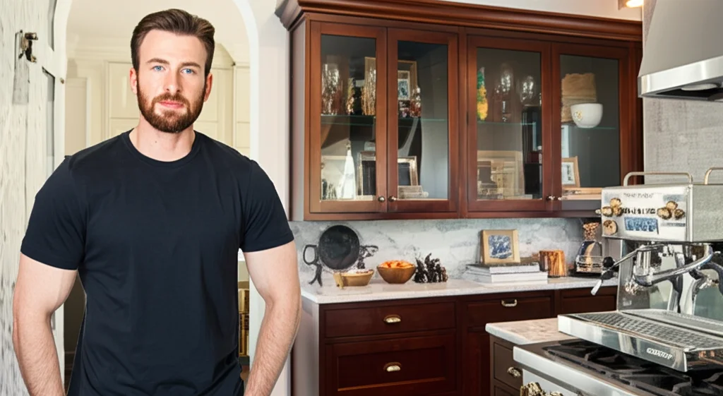 A beautifully designed living room showcasing Chris Evans' modern minimalist aesthetic in his Boston townhouse
