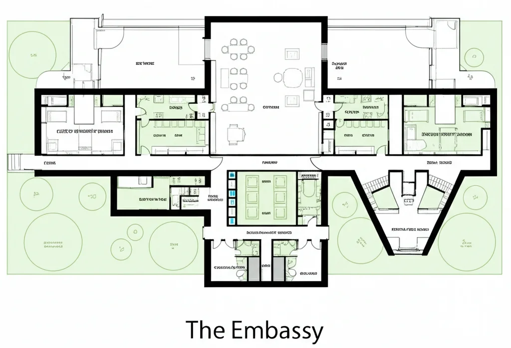Exterior view of Drake's Toronto mansion, The Embassy, showcasing its limestone facade and grand architecture.