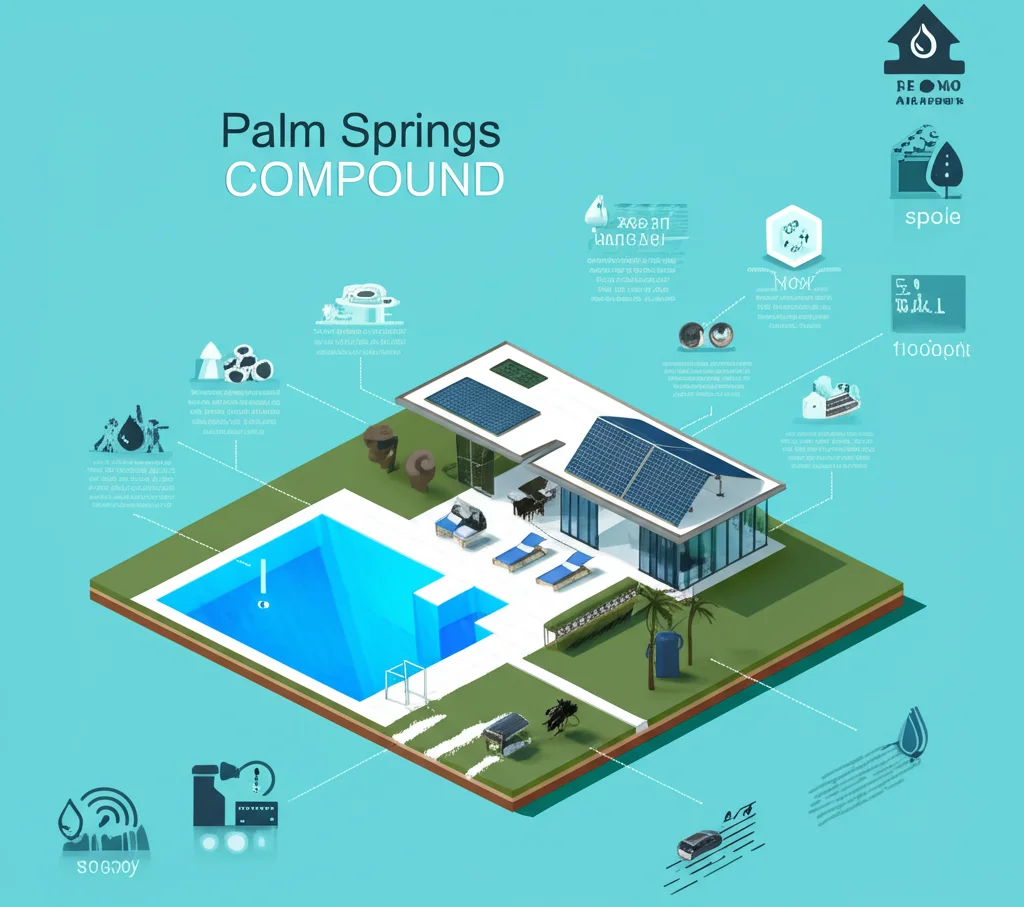 Swimming pool with desert landscape at Leonardo DiCaprio's Palm Springs retreat.