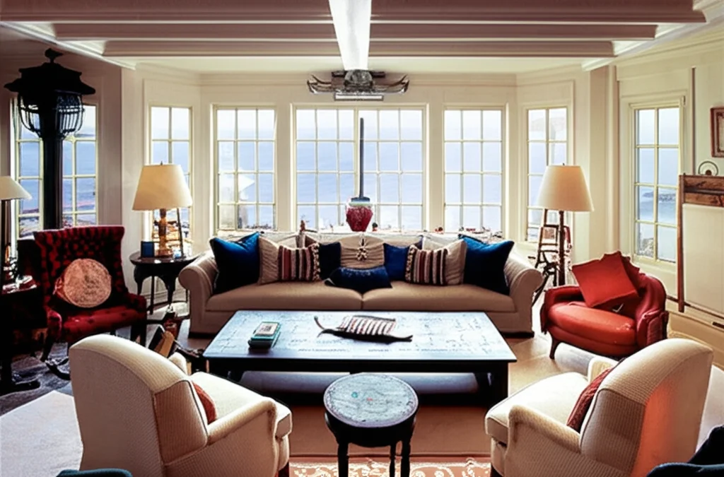 Exterior view of Taylor Swift's High Watch Estate in Watch Hill, Rhode Island, showcasing its beachfront location and stunning architecture.