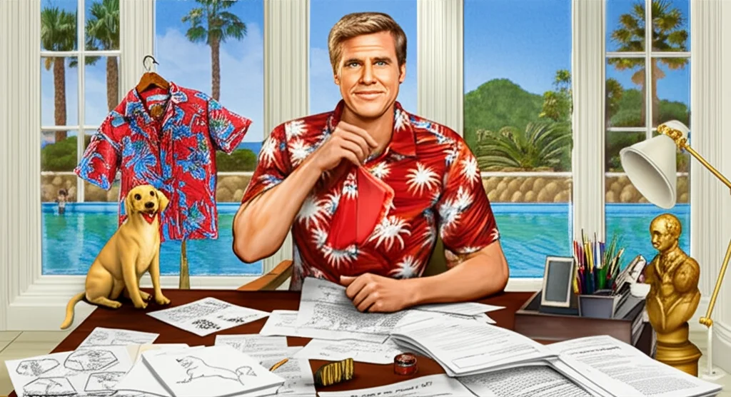 Living room of Will Ferrell's Malibu beach house featuring a large window with ocean view and light colored furniture