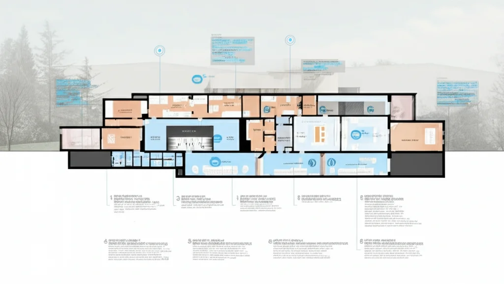 An impression of smart home technology integration, showcasing sleek interfaces and automated features within a luxurious home setting.