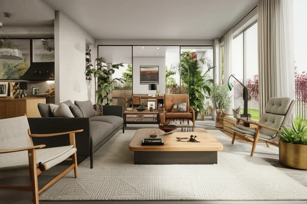 Jon Hamm's living room featuring minimalist design and natural light in his Los Angeles home