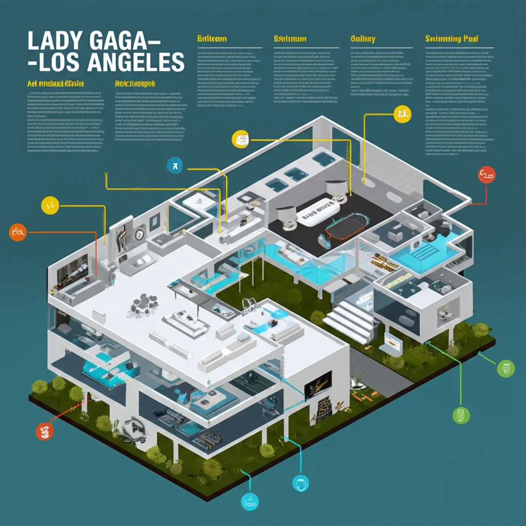 Outdoor swimming pool and garden area of Lady Gagas Los Angeles mansion.
