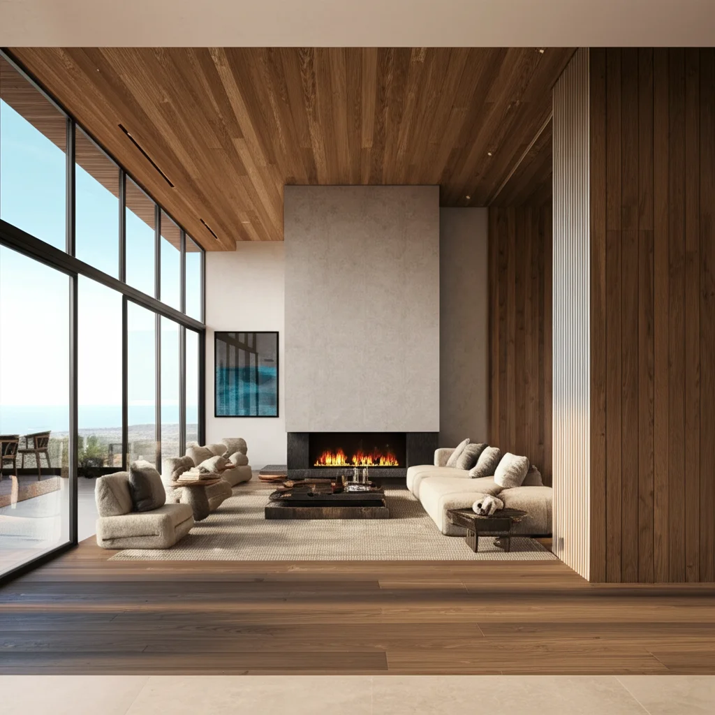 Matt Damon's Pacific Palisades mansion interior with sustainable design elements.