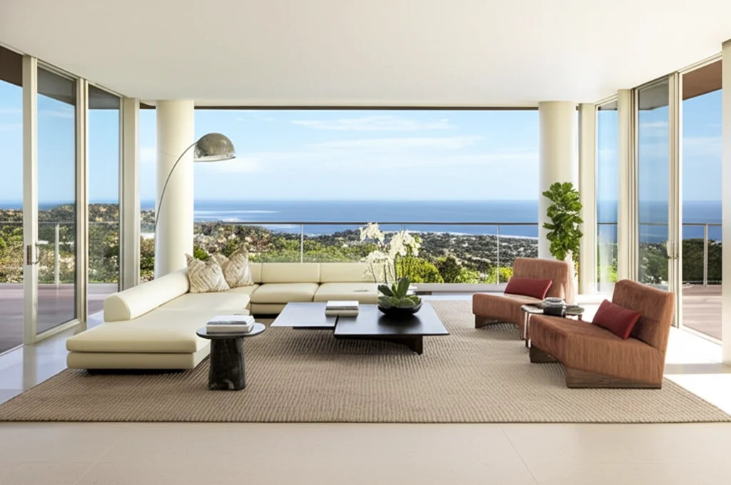 Caitlyn Jenner's living room with a view of the ocean